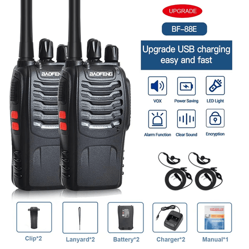 Talkie-walkie portable BF-888S, radio bidirectionnelle UHF 888S émetteur-récepteur portable 16 canaux 400-470 MHz avec oreillette 2 pièces