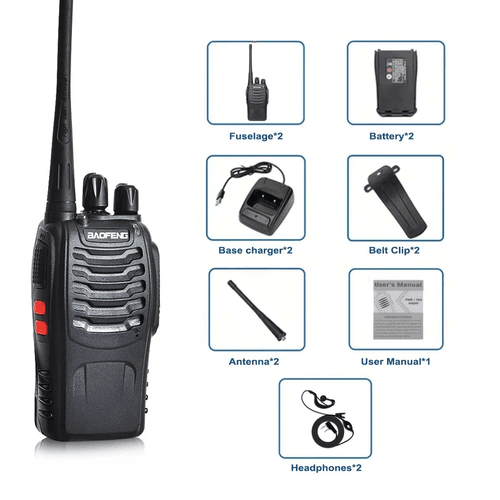 Talkie-walkie portable BF-888S, radio bidirectionnelle UHF 888S émetteur-récepteur portable 16 canaux 400-470 MHz avec oreillette 2 pièces