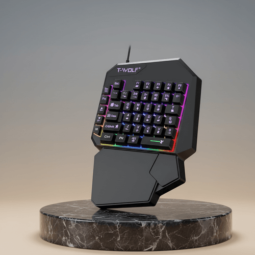 T-WOLF T19 – Clavier Mécanique à Une Main RGB pour Jeu + Brosse de Nettoyage Offerte