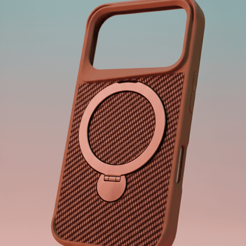Coque Carbone iPhone 17 PRO – MagSafe & Anneau Rotatif 360° – MARRON