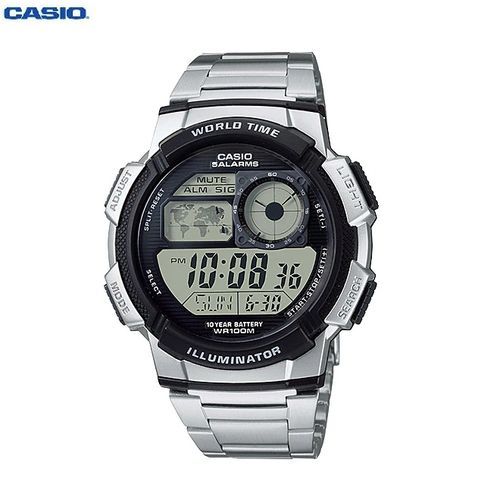 Montre d'heure Mondiale Illuminateur Bracelet Acier Inoxydable Digital-AE-1000wd-1avdf