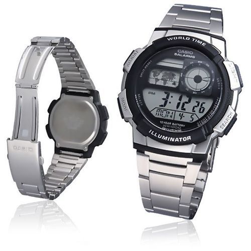Montre d'heure Mondiale Illuminateur Bracelet Acier Inoxydable Digital-AE-1000wd-1avdf