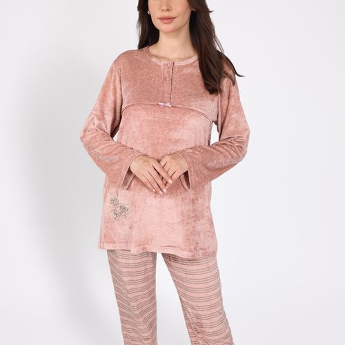 Pyjama rose à col boutonné | Collection La Douceur d’Hiver