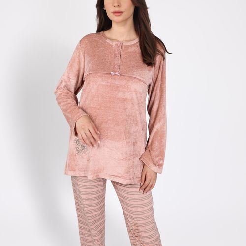 Pyjama rose à col boutonné | Collection La Douceur d’Hiver