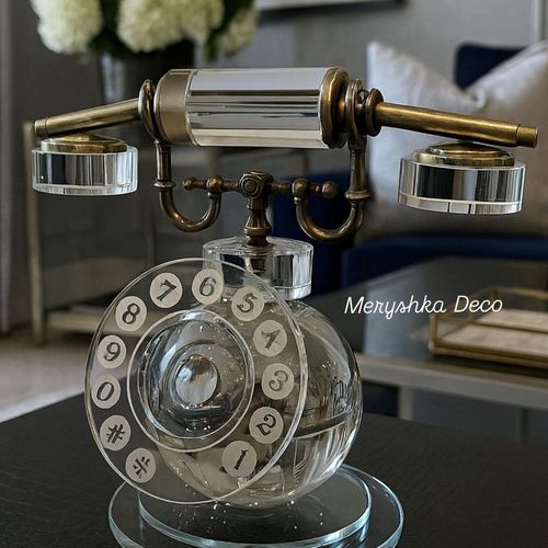 Téléphone Décoratif Vintage en Cristal et Métal Doré