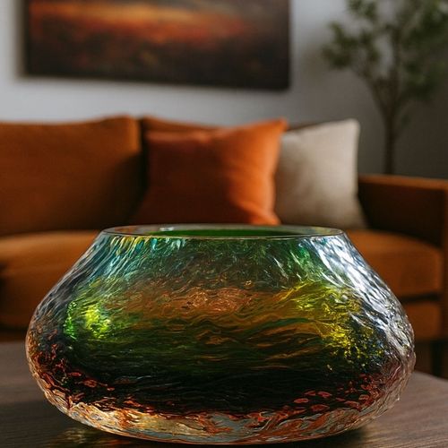 Vase décoratif en verre soufflé multicolore