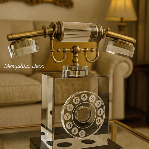 Téléphone vintage décoratif cristal & laiton