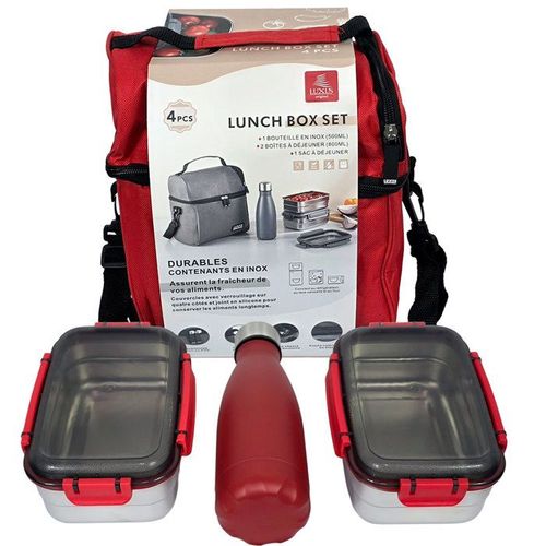 Lunch Box Isotherme Rouge LUXUS en Inox (4 Pièces)