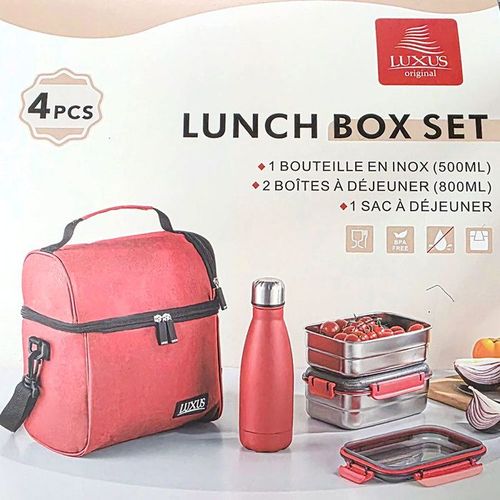 Lunch Box Isotherme Rouge LUXUS en Inox (4 Pièces)