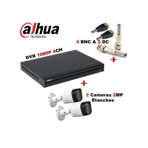  PACK DUO caméra DVR 4CH + 2 caméras 2MP d'extérieur 4BNC + 2DC