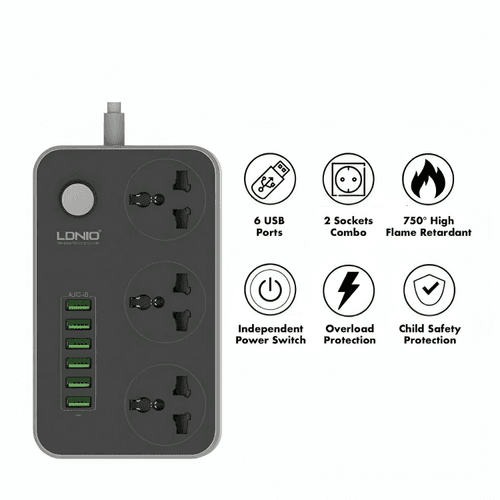 Multiprise - Bloc d’Alimentation 3 Prises + 6 Port Usb