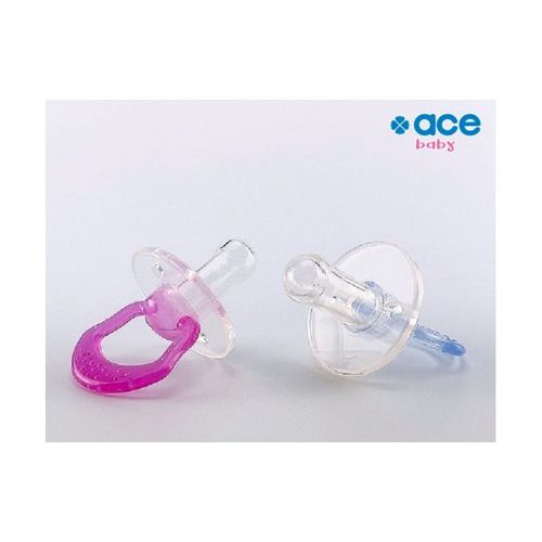 Sucette ACE BABY One Piece 100% silicone (0-18+ mois) Tétine cerise, collerette ronde, transparente, Hisap Bayi