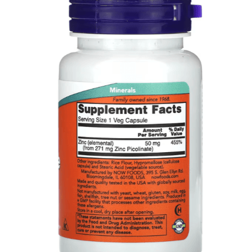 Zinc Picolinate, 50 mg - Favorise le Fonctionnement des Enzymes -  30 CapsVég