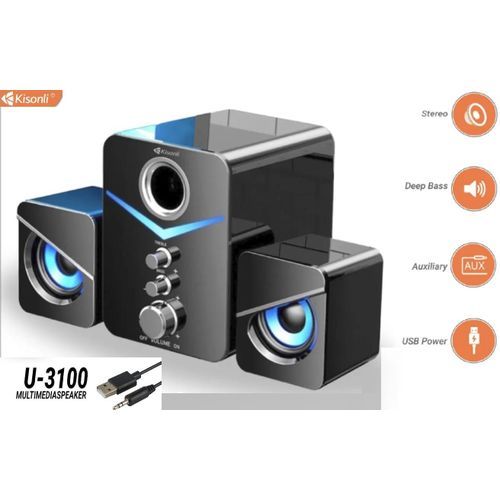 Kisonli U-3100 Mini enceinte surround avec basses profondes stéréo multimédia portable pour ordinateur