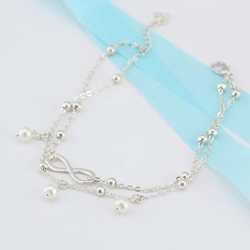 Bracelet de cheville double chaine Infini avec perles.Ajustable.