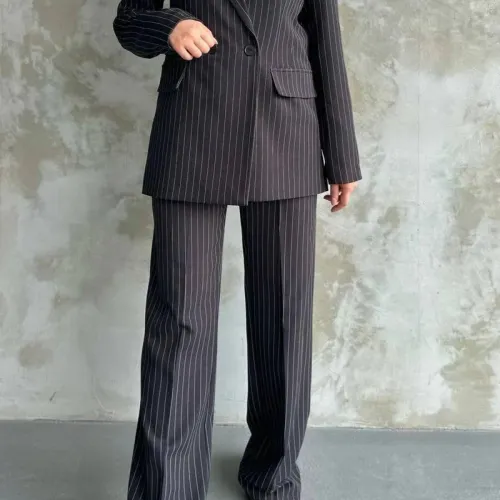 Ensemble Tailleur Importé de la Turquie /Veste croisée - Noir Rayé