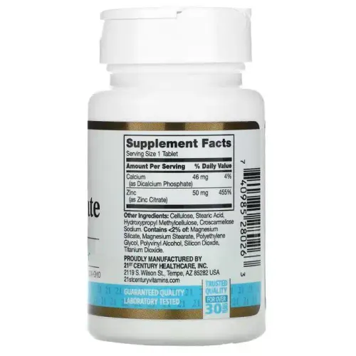 21st Century, Citrate de zinc, 50 mg, 60 comprimés MADE IN USA