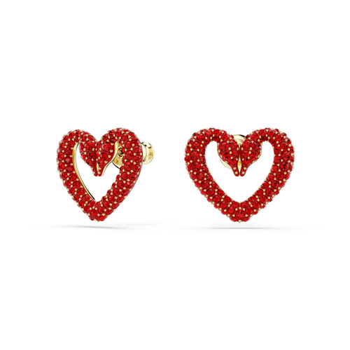 Sublima stud earrings, Heart, Small, Red, Gold-tone plated
