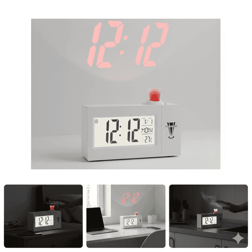 Horloge Numérique de Projection LCD – Affichage Heure, Météo & Température