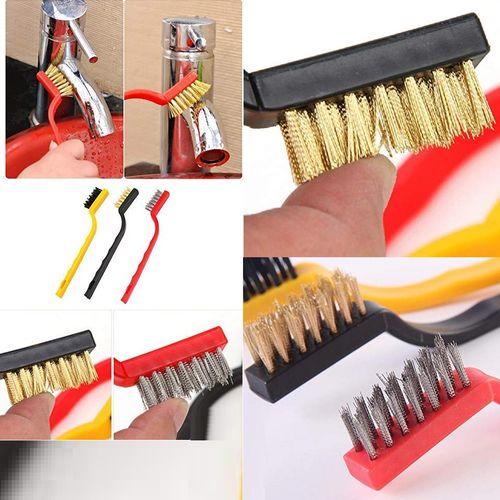 Ensemble De 3 Brosses Metalliques Fil De Cuivre Fil D'acier Nylon Pour Nettoyer-couleur Aleatoire
