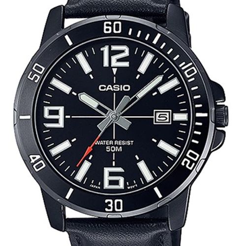 Montres Homme Bracelets En Cuir Boîtier Plaqué Ion Noir Étanche Wr50m-mtp-vd01bl-1bvudf