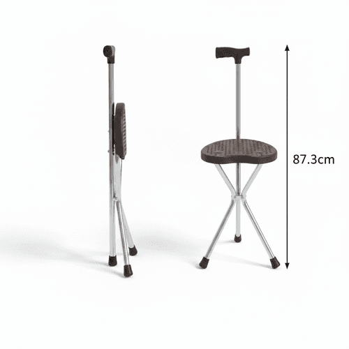 Siege Canne Pliant– Canne De Marche 2 En 1 Avec Assise Integree – Couleur Aleatoire