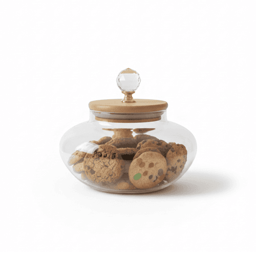 Bocal À Biscuits Design – Verre & Bambou Avec Bouton En Cristal