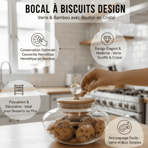 Bocal À Biscuits Design – Verre & Bambou Avec Bouton En Cristal