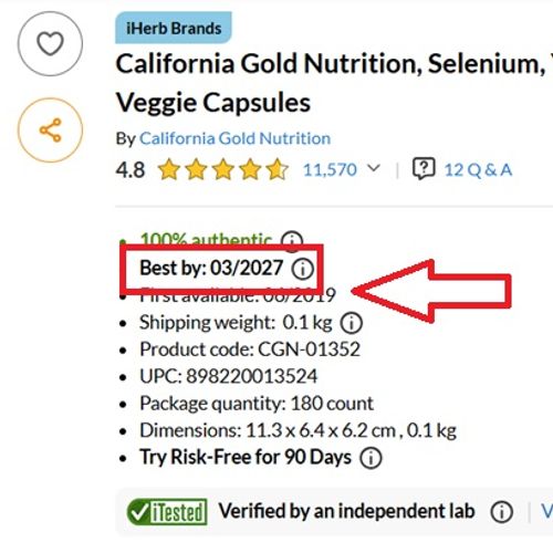Selenium California Gold Nutrition - 180 Capsules Végétales