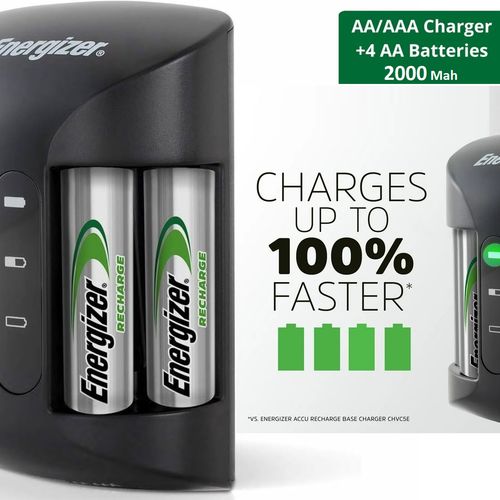 Chargeur De Batteries Aa Et Aaa Accu Recharge Pro + 4 Piles Aa 2000mah Avec Indicateur Led