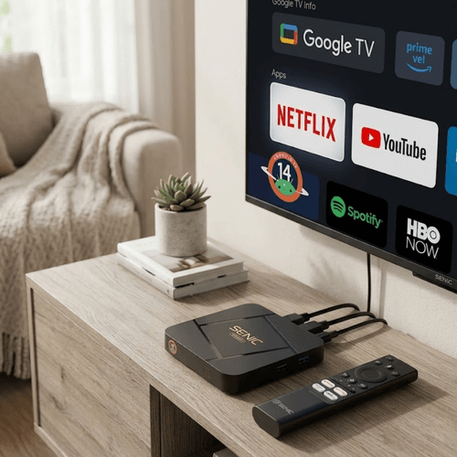 Tv Box Senic Sc-500 – Android 14 Google Tv 4k Uhd Wifi Double Bande + Télécommande Bluetooth