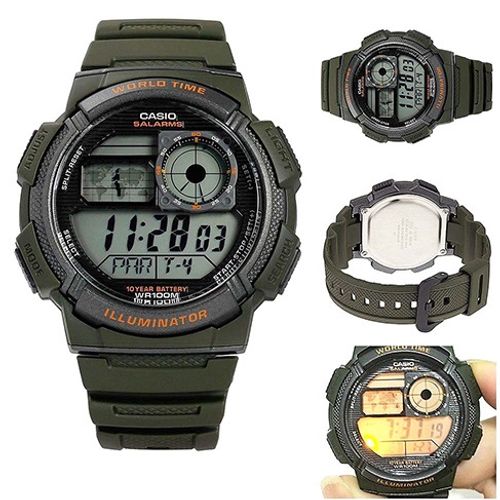 Casio Montre Homme Bracelet En Resine Numerique Carré 5 Alarmes Longue Autonomie Etanche-ae-1000w-3avdf