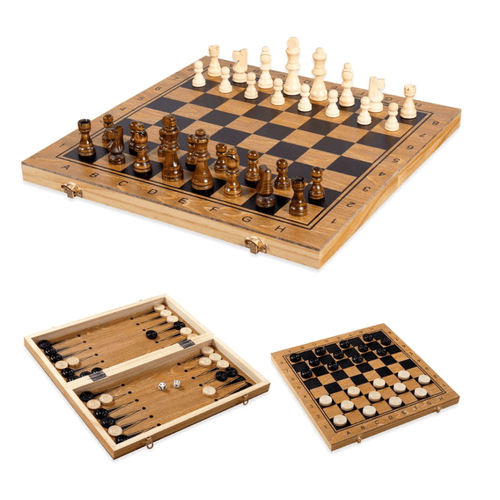 Jeu De Société 3 En 1 En Bois – Echecs, Dames Et Backgammon
