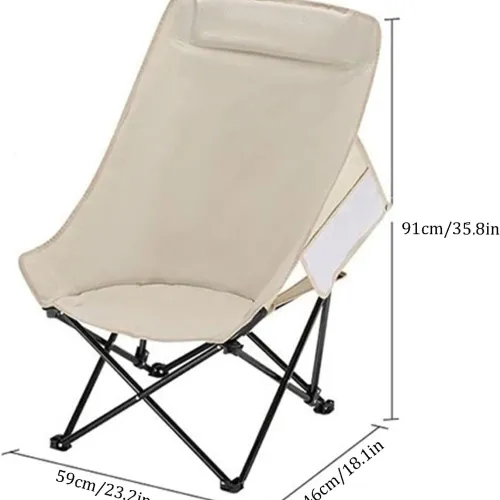 Chaise Lunaire Pliable Portable Avec Dossier Haut Pour Pique-nique, Pêche Et Plage Biege