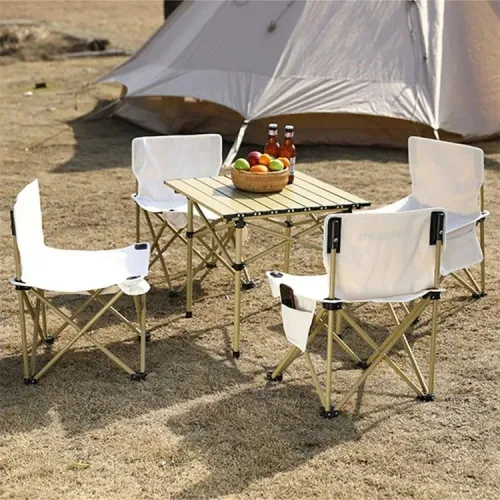 Ensemble De Chaises Et Table Carrées En Bois Pour Voyage, Camping Et Pique-nique
