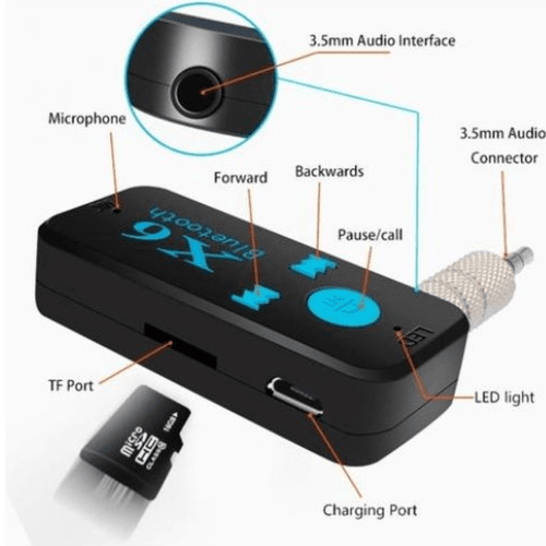 Récepteur Bluetooth Bt-x6 5.0 + Dvr - Audio Stéréo Aux 3.5mm Voiture