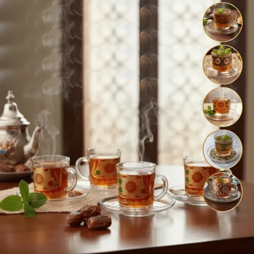 Ensemble De Vaisselle Élégant En Verre Artisanal – 12 Pièces Avec Tasses Et Soucoupes Décorées À La Main (colleur Aléatoire)