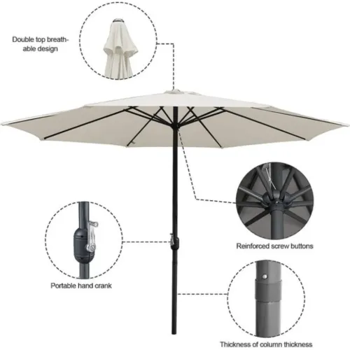 Grand Parasol De Jardin Et Plage Et Café 2.7m (excellon Qualité) (avec Manivelle)