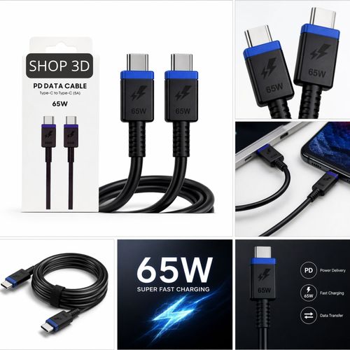 Câble De Charge Rapide Pd 65w Double Type C 1m