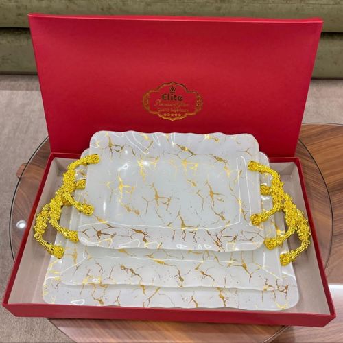 Set De Plateaux Effet Marbre Blanc Avec Poignées Dorées – Elite Premium Class