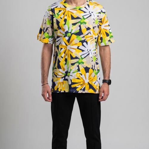 T-shirt Homme À Motif Floral Jaune Et Vert 