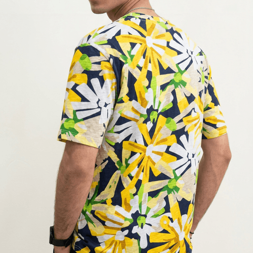 T-shirt Homme À Motif Floral Jaune Et Vert 