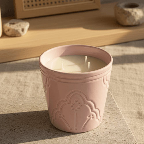 Bougie Parfumée Fruits Rouges - Pot Argile Rose Artisanal