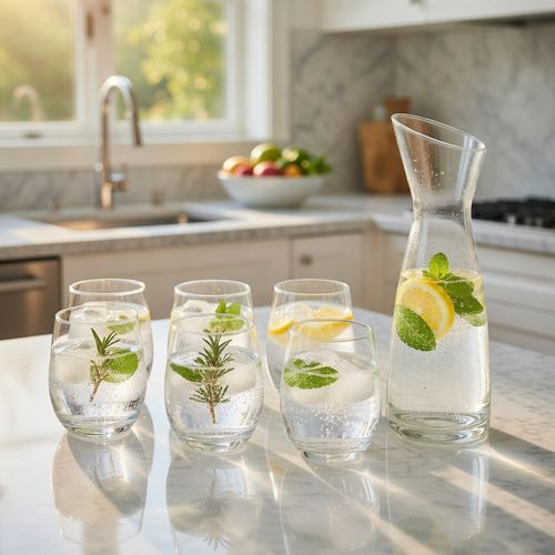 Ensemble De 7 Pièces En Verre Transparent : Verres Et Récipient Polyvalent