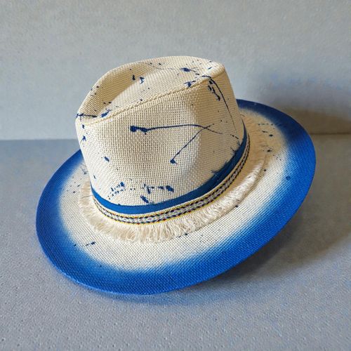 Hand-painted Hat - Blue Splash
