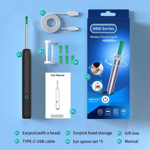 Nettoyeur De Cire D'oreille Sans Fil Avec Caméra,endoscope D'élimination Sûre Du Cérumen Avec Caméra,otoscope Lumineux,outils De Nettoyage Des Oreilles,soins Des Oreilles