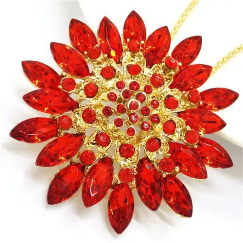 Collier Mode Femmes Rouge Cristal Bling Rose Pendentif Chaîne Collier