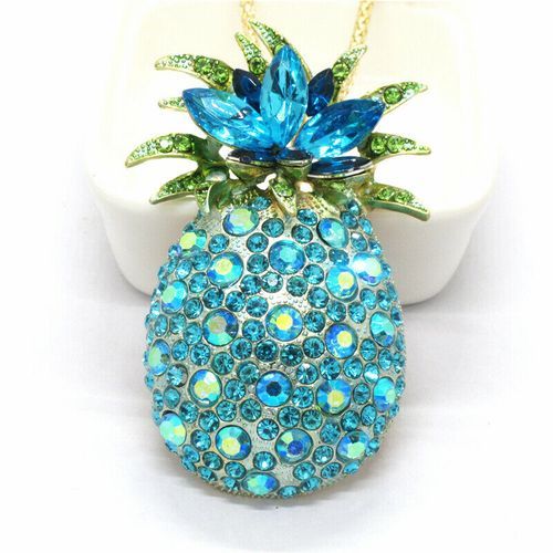 Nouveau Collier Pendentif En Cristal D'ananas Vert Strass Bling