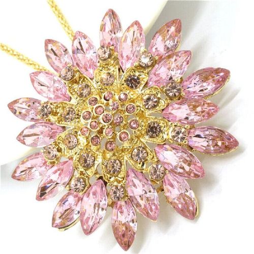 Collier Pendentif Cristal Fleur De Tournesol Rose Style – Pull Chaîne Déco