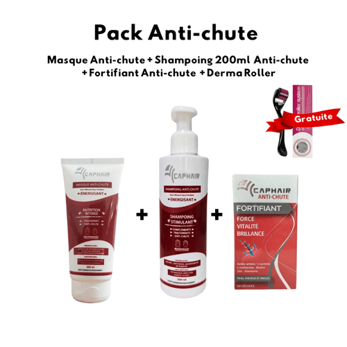 Collection Anti-chute, Masque Anti-chute + Shampooing 200ml + Fortifiant 60 Gélules + Derma Roller Gratuite